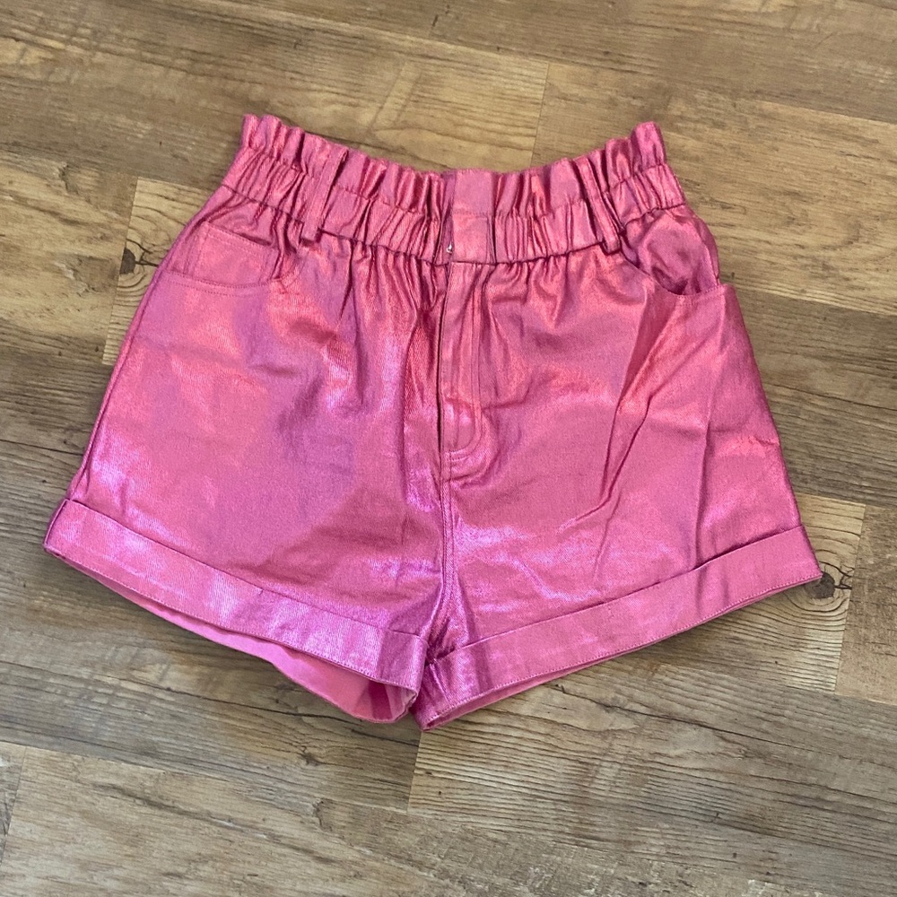 Fantastic Fawn Metallic Pink High-Waist Women’s Shorts